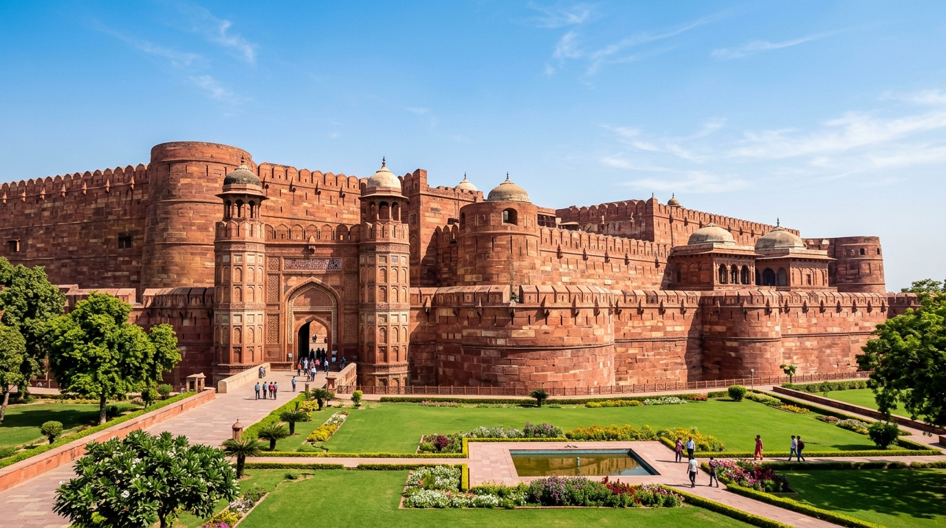 Colossal Red Sandstone Agra Fort in Agra India