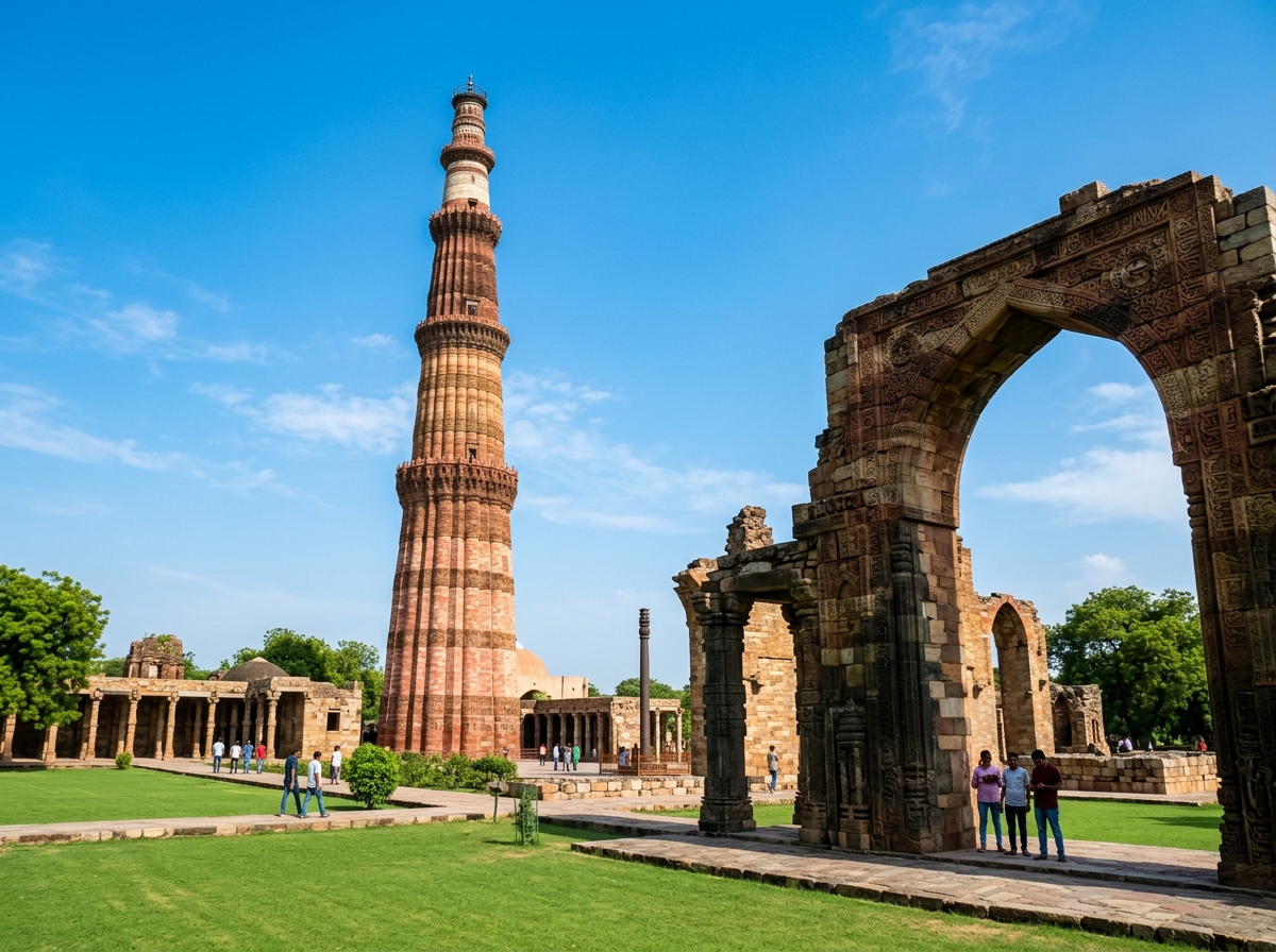 Qutub Minar soaring brick minaret complex Delhi